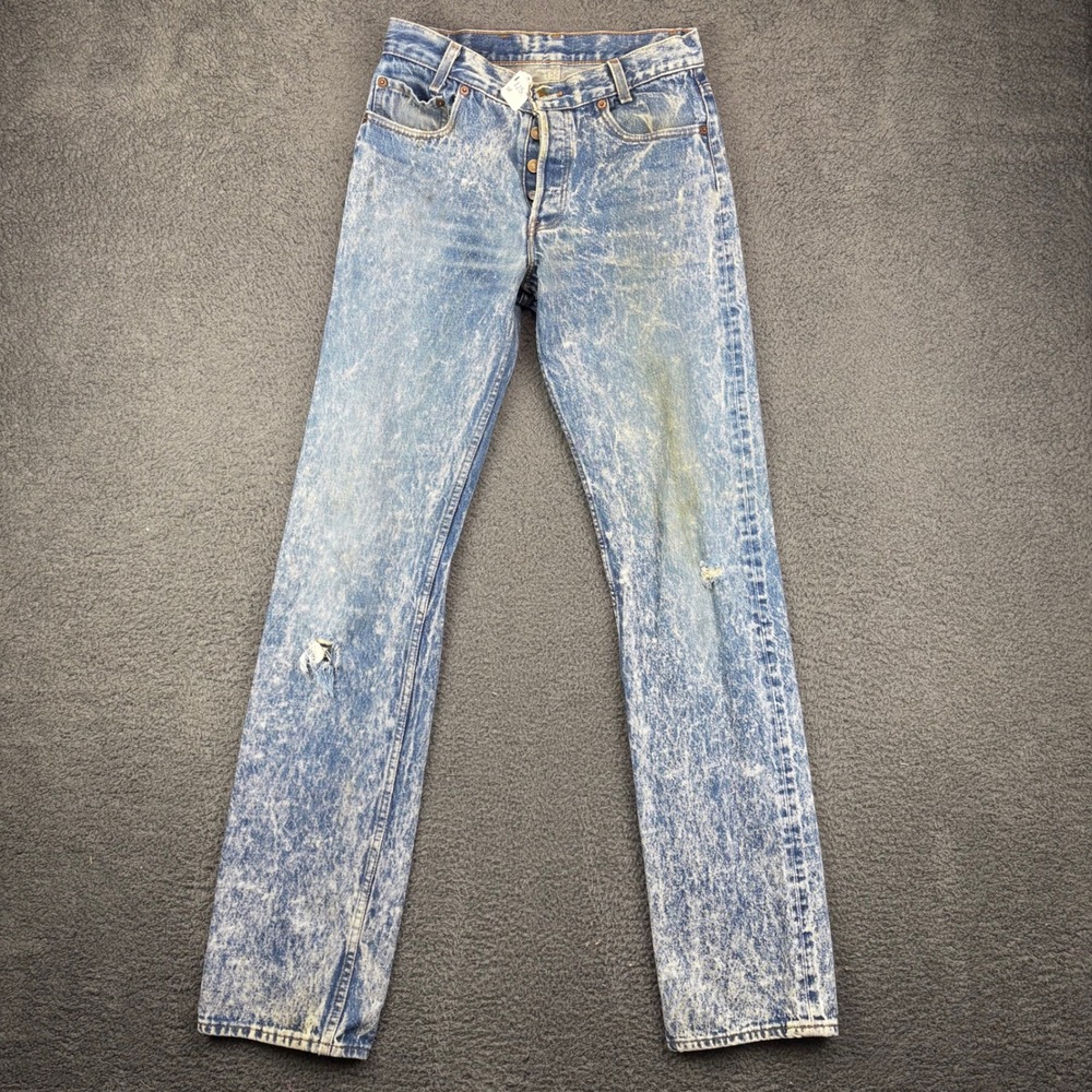 Vintage Levis 501 Mens Student Fit Acid Washed‎ Button Fly Denim Jeans 28x34